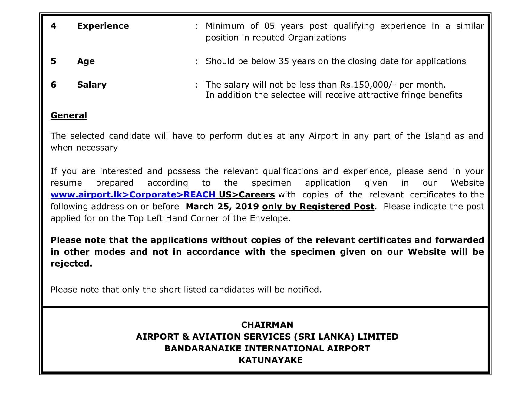 Manager (Legal) - Airport & Aviation Services (Sri Lanka) Limited